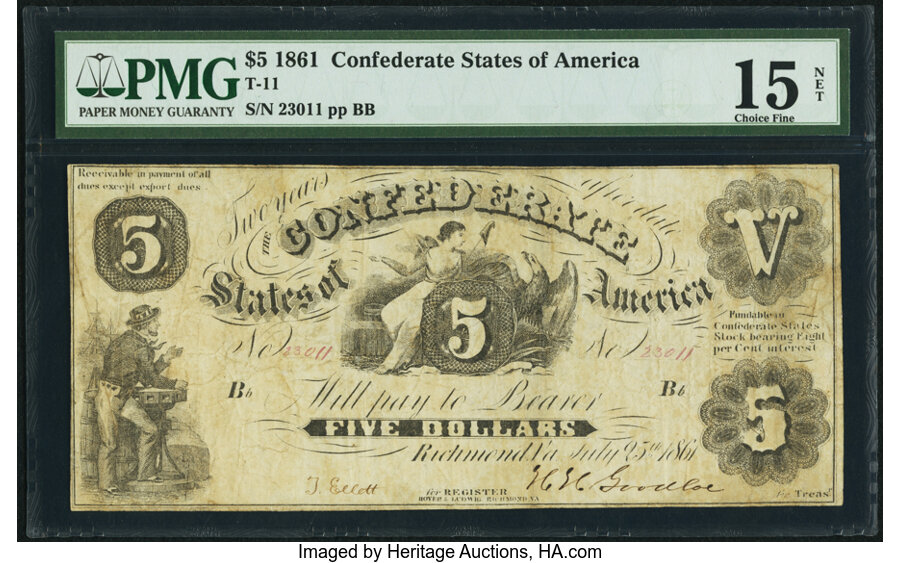 image for: T11 $5 1861 PF-4 Cr. 44 PMG Choice Fine 15 Net....