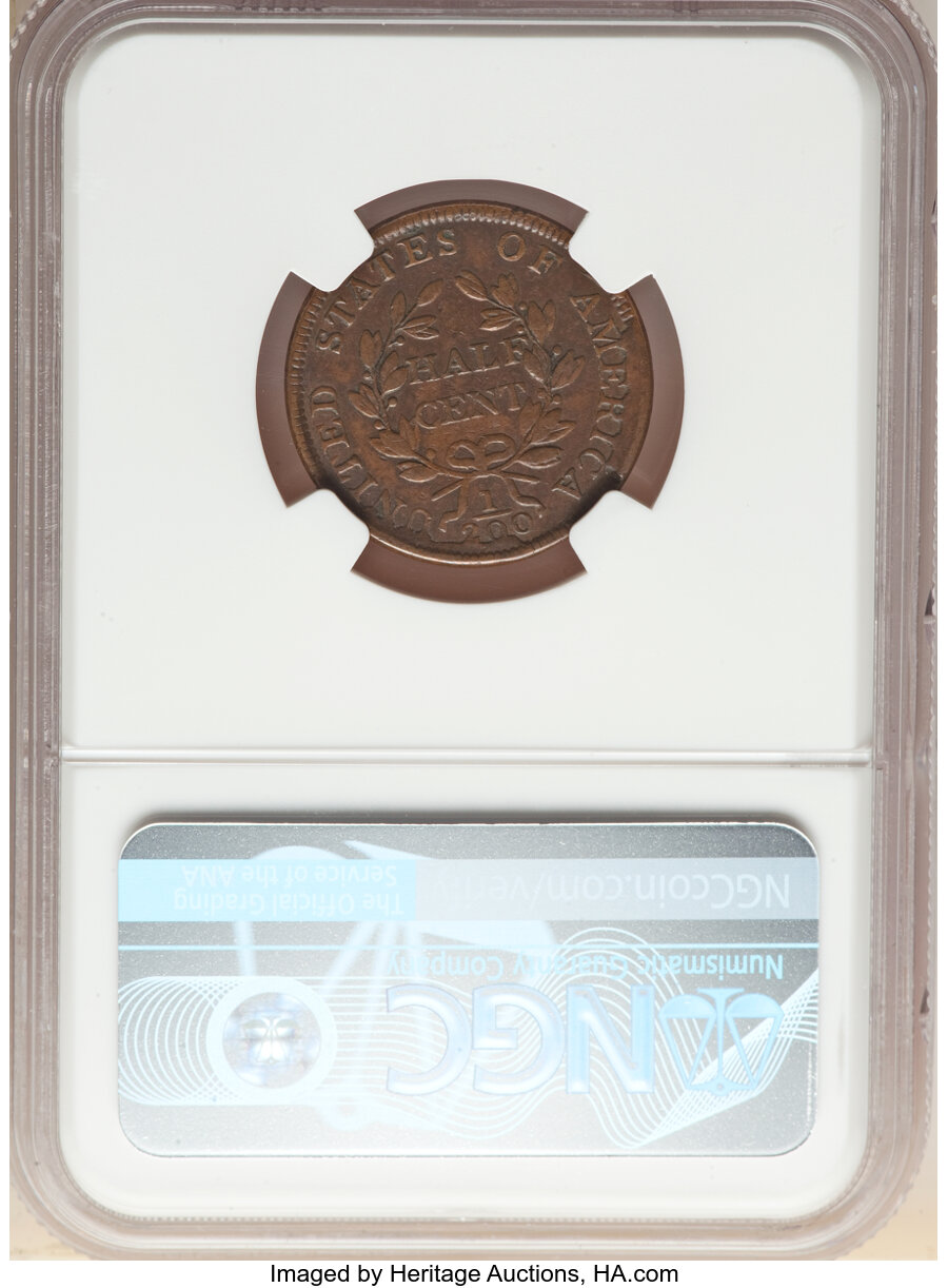 image for: 1804 1/2 C Spiked Chin, C-6, B-6, R.2, XF40 NGC. NGC Census: (28/229). PCGS Population: (5/25). CDN: $495 Whsle. Bid for NG...