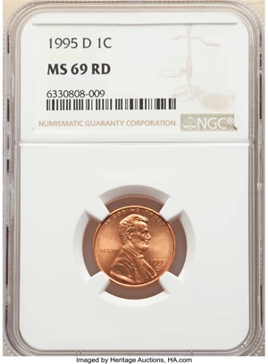 image for: 1995-D 1C MS69 Red NGC. NGC Census: (6/0). PCGS Population: (4/0). ...