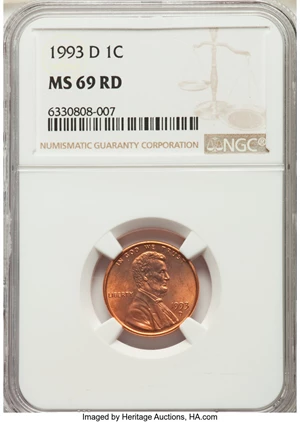 image for: 1993-D 1C MS69 Red NGC. NGC Census: (11/0). PCGS Population: (10/0). CDN: $2,000 Whsle. Bid for NGC/PCGS MS69. ...