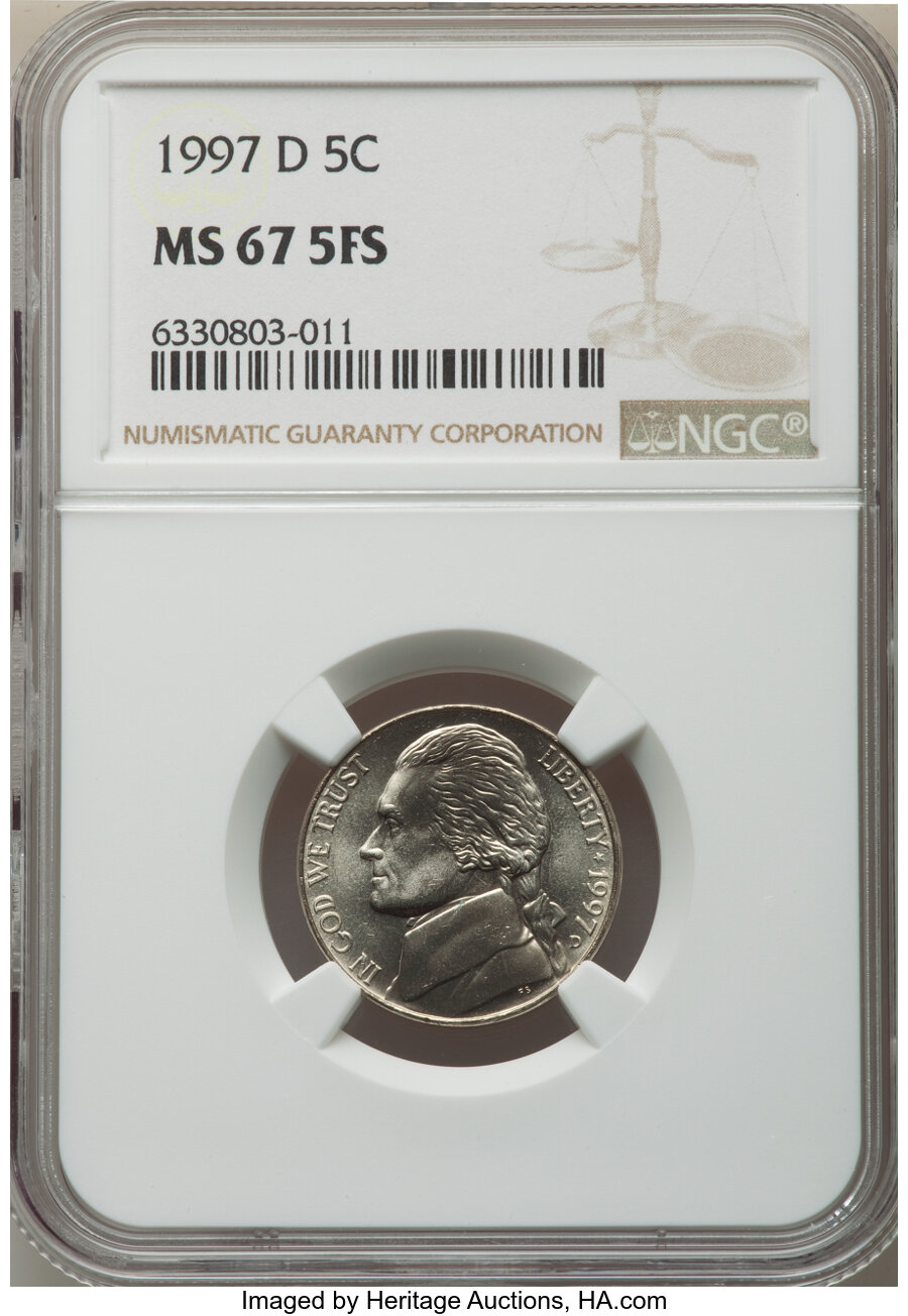 image for: 1997-D 5C MS67 Full Steps NGC. NGC Census: (3/0). PCGS Population: (3/0). CDN: $3,000 Whsle. Bid for NGC/PCGS MS67. ...