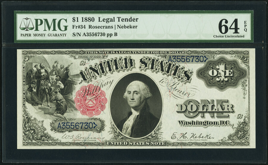 image for: Fr. 34 $1 1880 Legal Tender PMG Choice Uncirculated 64 EPQ....