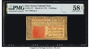 image for: New Jersey March 25, 1776 3s PMG Choice About Unc 58 EPQ....