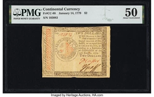 image for: Continental Currency January 14, 1779 $2 PMG About Uncirculated 50....
