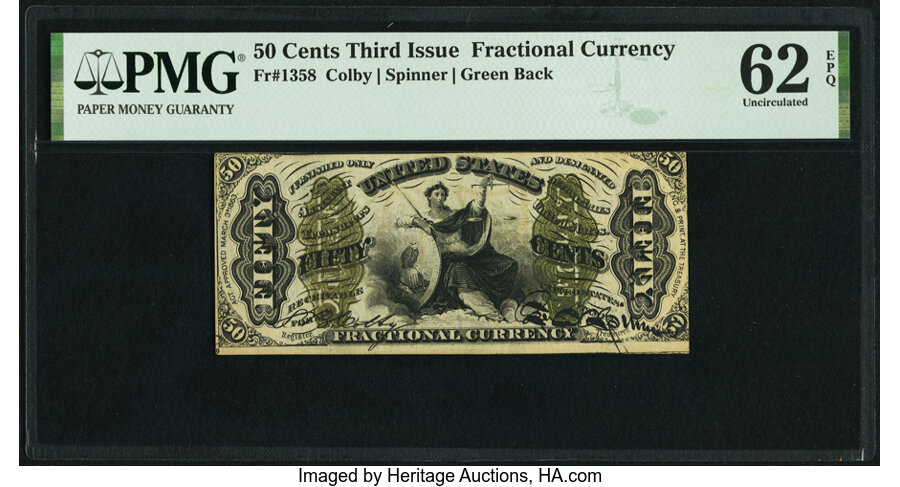 image for: Fr. 1358 50¢ Third Issue Justice PMG Uncirculated 62 EPQ....