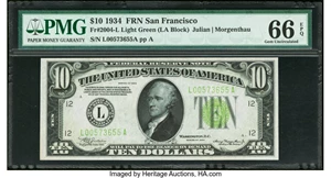 image for: Fr. 2004-L $10 1934 Federal Reserve Note. PMG Gem Uncirculated 66 EPQ....