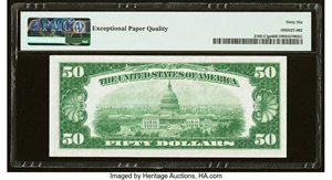 image for: Fr. 2102-C $50 1934 Light Green Seal Federal Reserve Note. PMG Gem Uncirculated 66 EPQ....