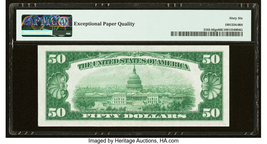 image for: Fr. 2102-H $50 1934 Light Green Seal Federal Reserve Note. PMG Gem Uncirculated 66 EPQ....