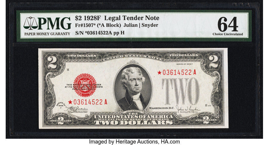 image for: Fr. 1507* $2 1928F Legal Tender Star Note. PMG Choice Uncirculated 64....