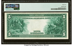 image for: Fr. 850 $5 1914 Federal Reserve Note PMG About Uncirculated 55....