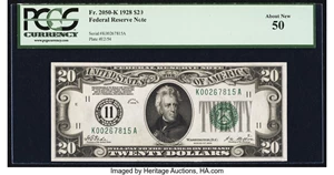 image for: Fr. 2050-K $20 1928 Federal Reserve Note. PCGS About New 50....