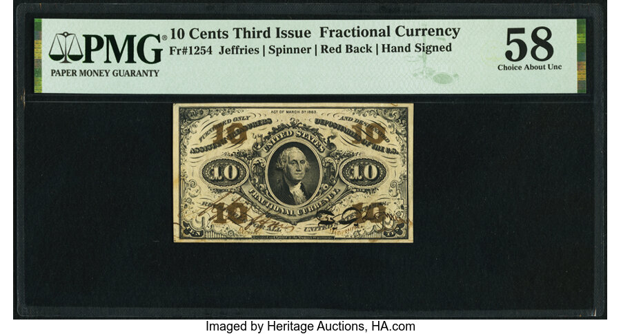 image for: Fr. 1254 10¢ Third Issue PMG Choice About Unc 58....