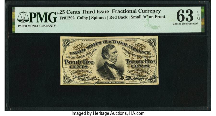 image for: Fr. 1292 25¢ Third Issue PMG Choice Uncirculated 63 EPQ....