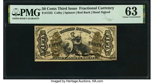image for: Fr. 1355 50¢ Third Issue Justice PMG Choice Uncirculated 63....