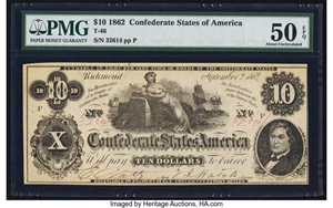 image for: T46 $10 1862 PF-2 Cr. 343 PMG About Uncirculated 50 EPQ....