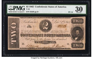 image for: T54 $2 1862 PF-14 Cr. UNL PMG Very Fine 30....