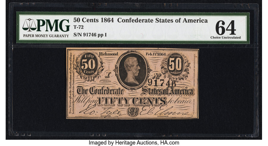 image for: T72 50 Cents 1864 PF-1 Cr. 578 PMG Choice Uncirculated 64....