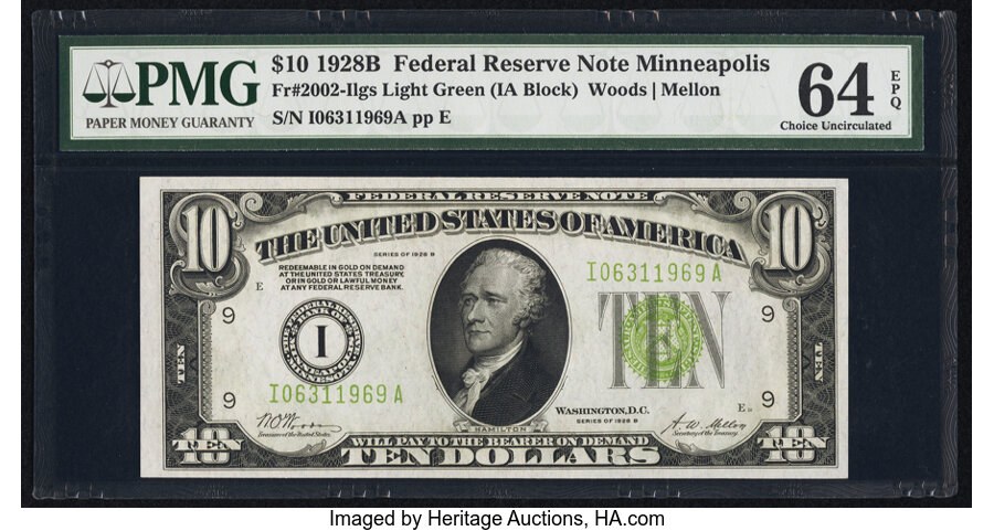 image for: Fr. 2002-I $10 1928B Federal Reserve Note. PMG Choice Uncirculated 64 EPQ....