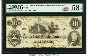 image for: T46 $10 1862 PF-2 Cr. 343 Plate State II PMG Choice About Unc 58 EPQ....