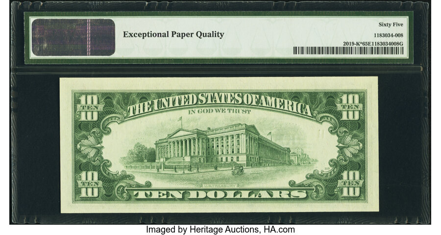 image for: Fr. 2019-K* $10 1969A Federal Reserve Star Note. PMG Gem Uncirculated 65 EPQ....