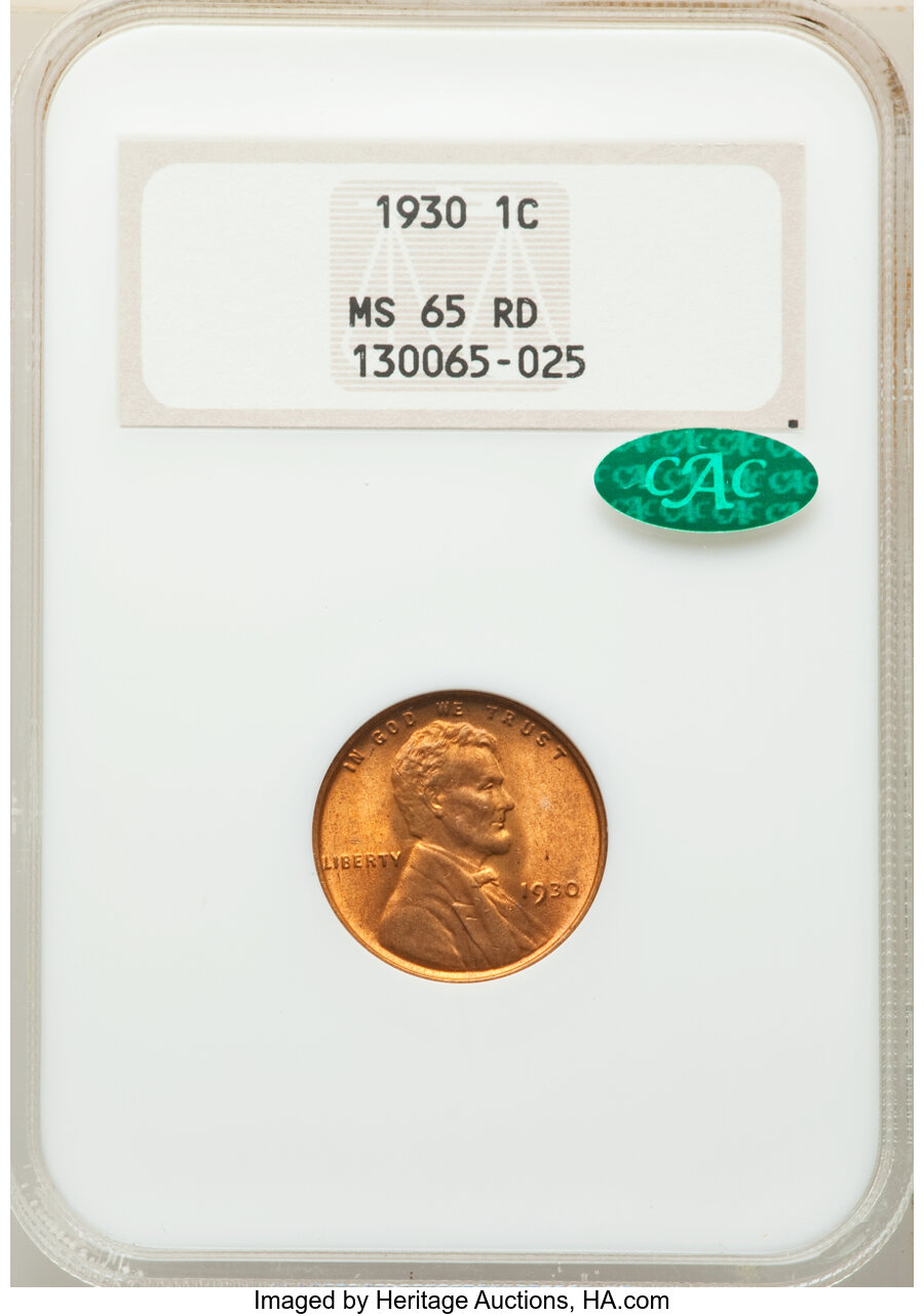 1930 1C MS65 Red NGC. CAC. NGC Census: (1699/1635). PCGS Population: (1966/1546). CDN: $40 Whsle. Bid for NGC/PCGS MS65. Mi...