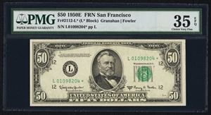 image for: Fr. 2112-L* $50 1950E Federal Reserve Star Note. PMG Choice Very Fine 35 EPQ....
