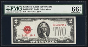 image for: Fr. 1506 $2 1928E Legal Tender Note. PMG Gem Uncirculated 66 EPQ....