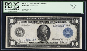image for: Fr. 1128 $100 1914 Federal Reserve Note PCGS Very Fine 35....