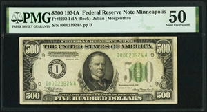 image for: Fr. 2202-I $500 1934A Federal Reserve Note. PMG About Uncirculated 50....