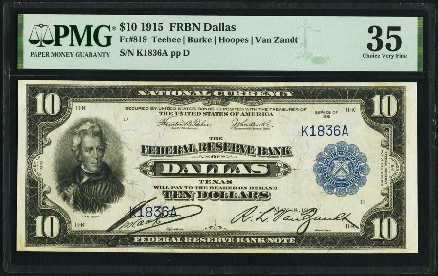 image for: Fr. 819 $10 1915 Federal Reserve Bank Note PMG Choice Very Fine 35....