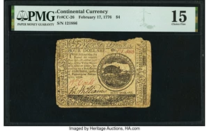 image for: Continental Currency February 17, 1776 $4 PMG Choice Fine 15....