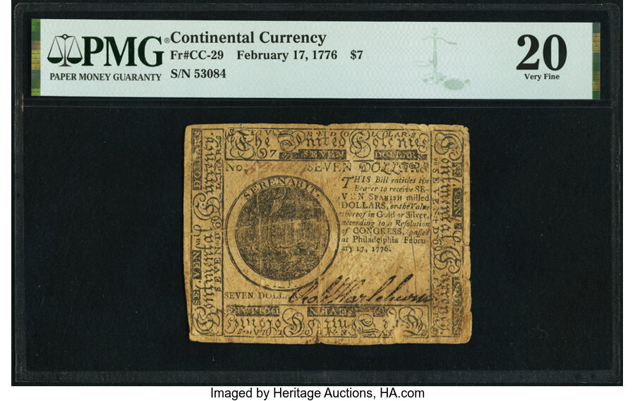 image for: Continental Currency February 17, 1776 $7 PMG Very Fine 20....