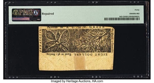 image for: Maryland March 1, 1770 $8 PMG Extremely Fine 40 Net....