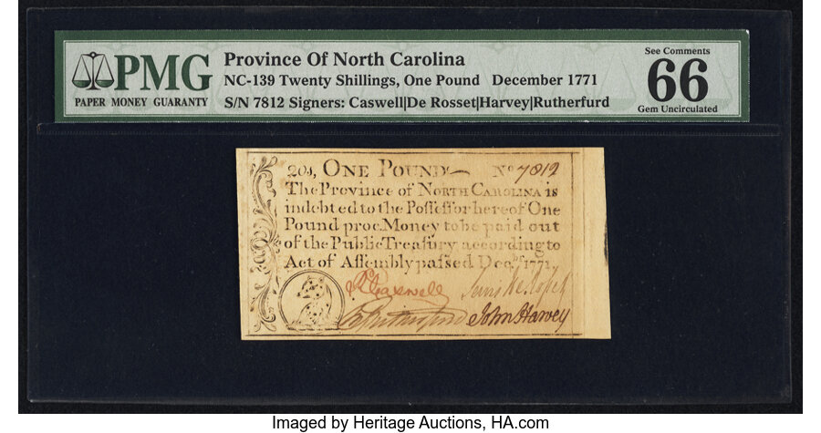 image for: North Carolina December, 1771 £1 PMG Gem Uncirculated 66 EPQ....