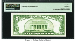 image for: Fr. 1526 $5 1928A Legal Tender Note. PMG Choice Uncirculated 63 EPQ....