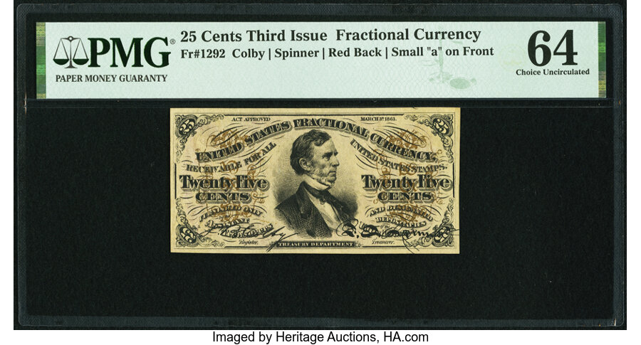 image for: Fr. 1292 25¢ Third Issue PMG Choice Uncirculated 64....