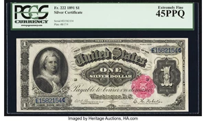 image for: Fr. 222 $1 1891 Silver Certificate PCGS Extremely Fine 45PPQ....