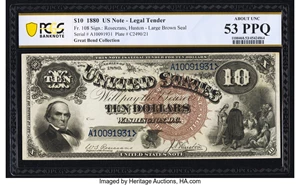 image for: Fr. 108 $10 1880 Legal Tender PCGS Banknote About Unc 53 PPQ....
