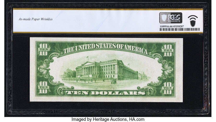 image for: Fr. 2004-K $10 1934 Light Green Seal Federal Reserve Note. PCGS Banknote Gem Unc 66 PPQ....