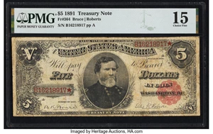 image for: Fr. 364 $5 1891 Treasury Note PMG Choice Fine 15....