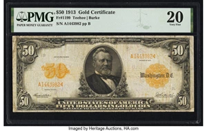 image for: Fr. 1199 $50 1913 Gold Certificate PMG Very Fine 20....