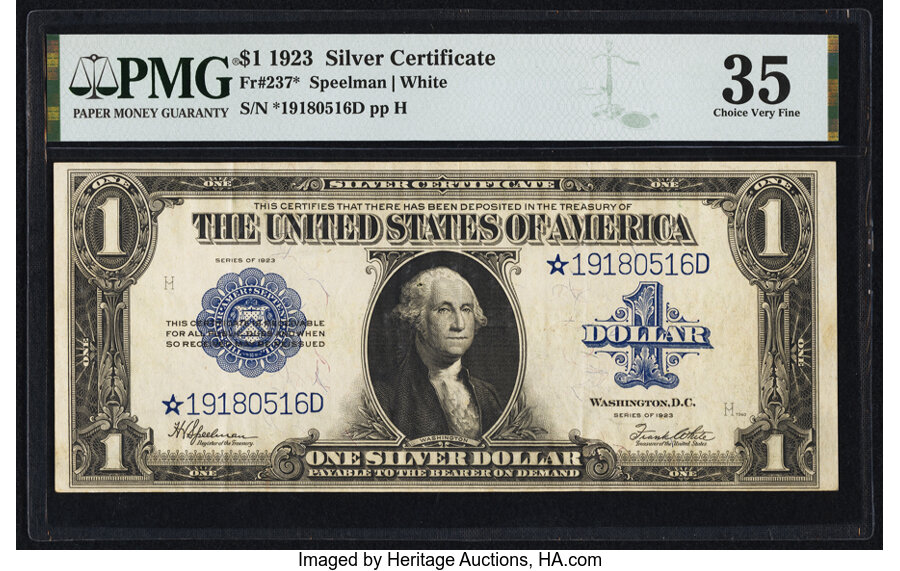 image for: Fr. 237* $1 1923 Silver Certificate Star PMG Choice Very Fine 35....