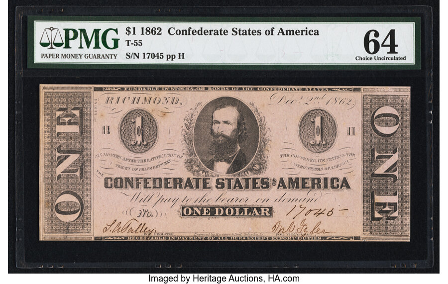 image for: T55 $1 1862 PF-2 Cr. 397 PMG Choice Uncirculated 64....