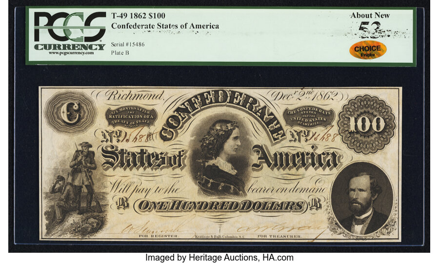 image for: T49 $100 1862 PF-2 Cr. 348 PCGS About New 53....