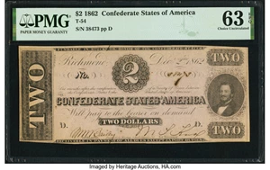 image for: T54 $2 1862 PF-11 Cr. 392 PMG Choice Uncirculated 63 EPQ....