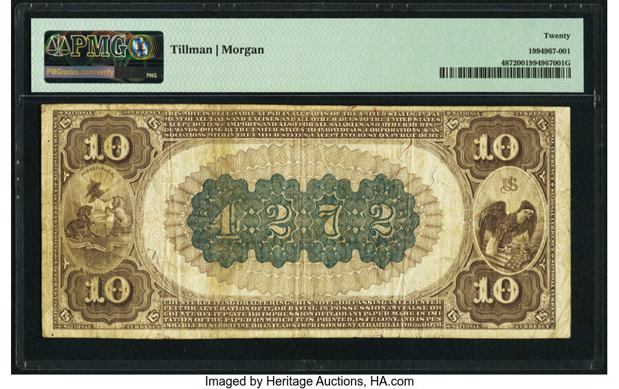 image for: Chambersburg, PA - $10 1882 Brown Back Fr. 487 The Valley National Bank Ch. # (E)4272 PMG Very Fine 20....