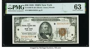 image for: Fr. 1880-B $50 1929 Federal Reserve Bank Note. PMG Choice Uncirculated 63....