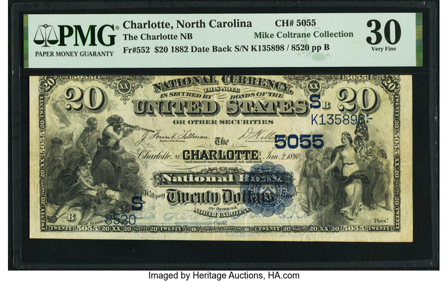 image for: Charlotte, NC - $20 1882 Date Back Fr. 552 The Charlotte National Bank Ch. # (S)5055 PMG Very Fine 30....