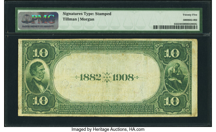 image for: Greensboro, NC - $10 1882 Date Back Fr. 542 The Greensboro National Bank Ch. # (S)5031 PMG Very Fine 25....