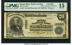 image for: Mount Olive, NC - $20 1902 Plain Back Fr. 657 The First National Bank Ch. # 10629 PMG Choice Fine 15....